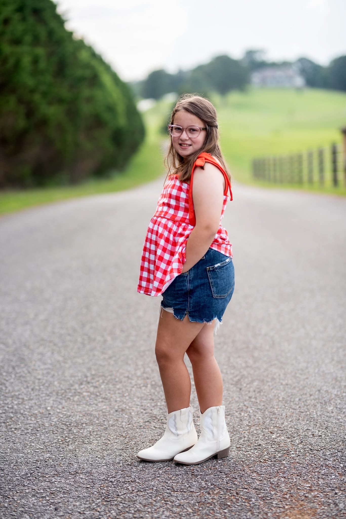 Red tie gingham top