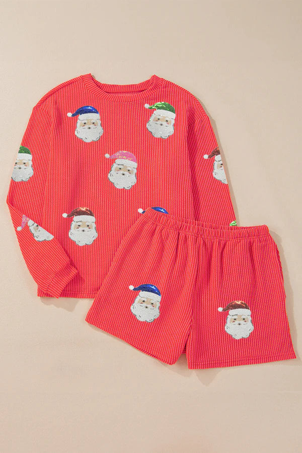 Red Christmas Sequin Ribbed Set