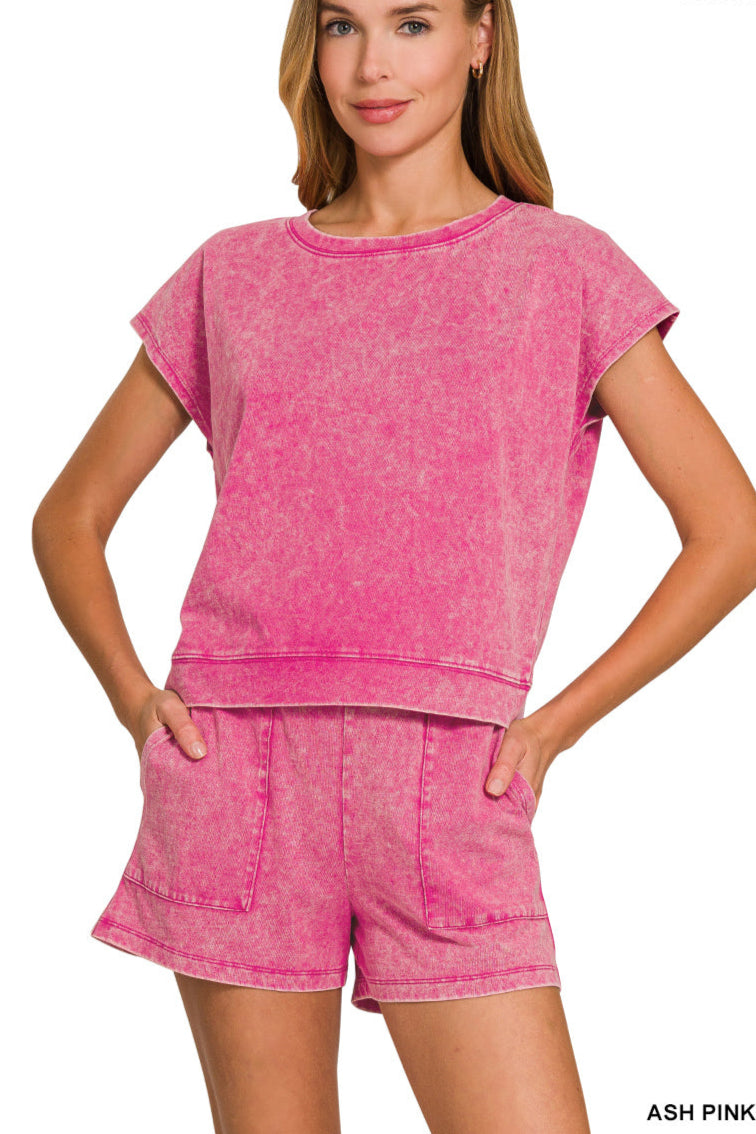 COTTON WASHED SLEEVELESS TOP & SHORTS SET