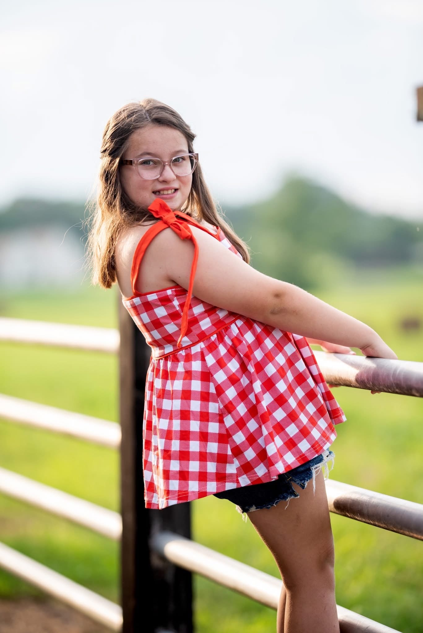 Red tie gingham top