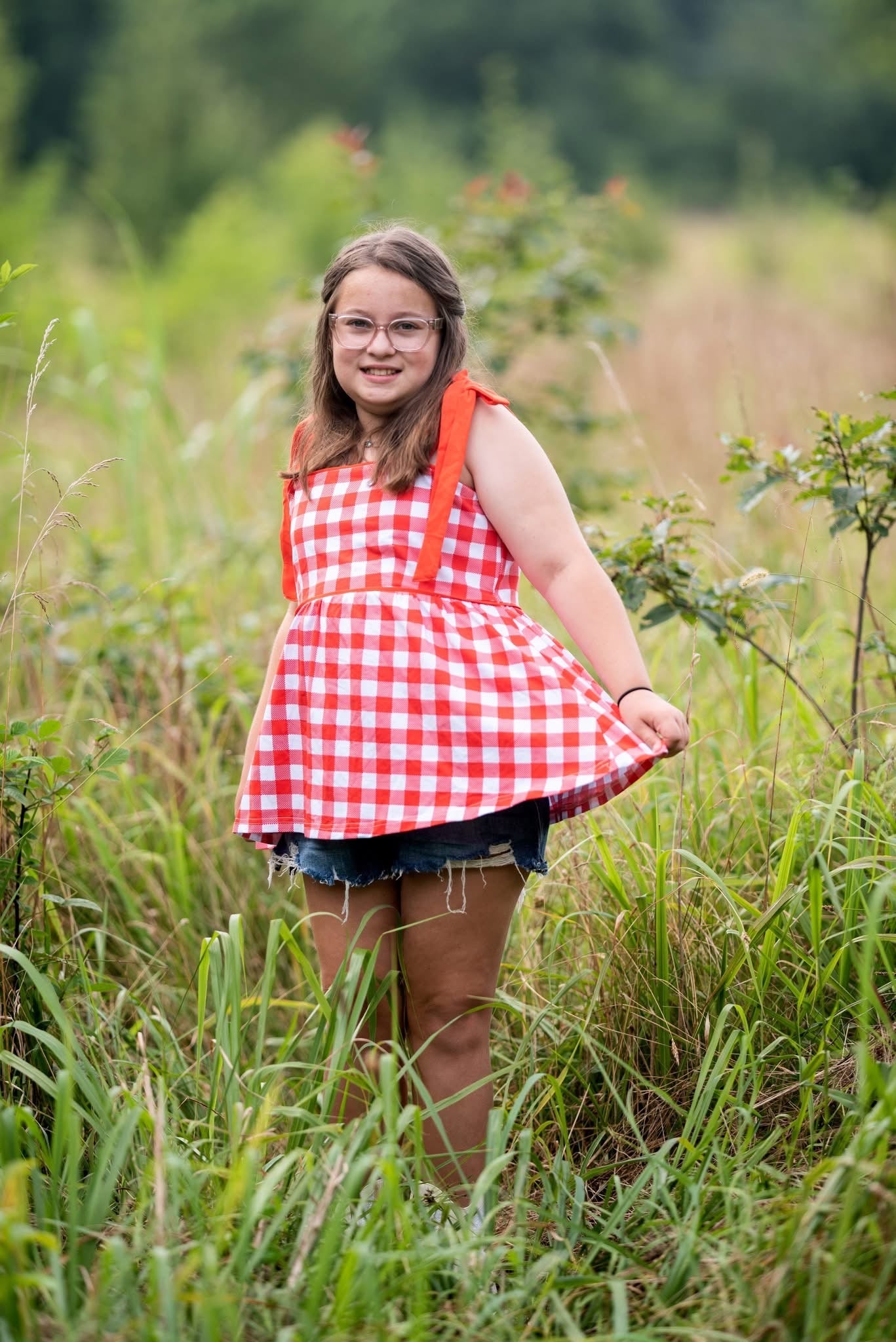 Red tie gingham top