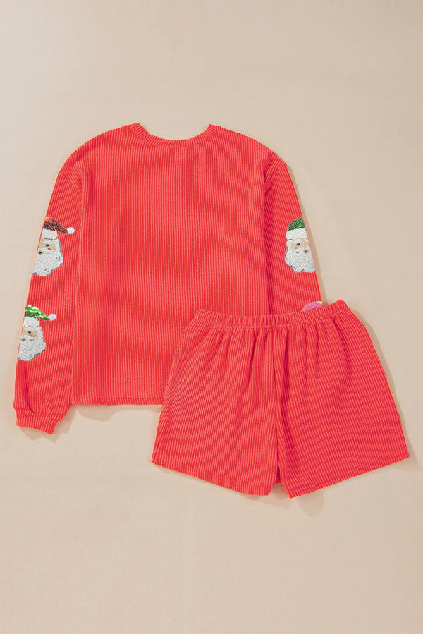 Red Christmas Sequin Ribbed Set