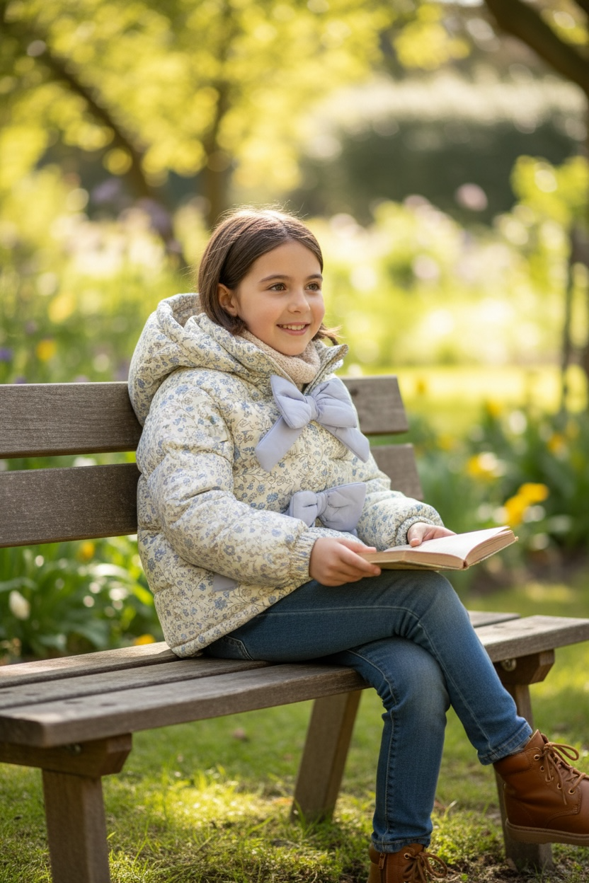 Floral Winter Coat with oversized bows