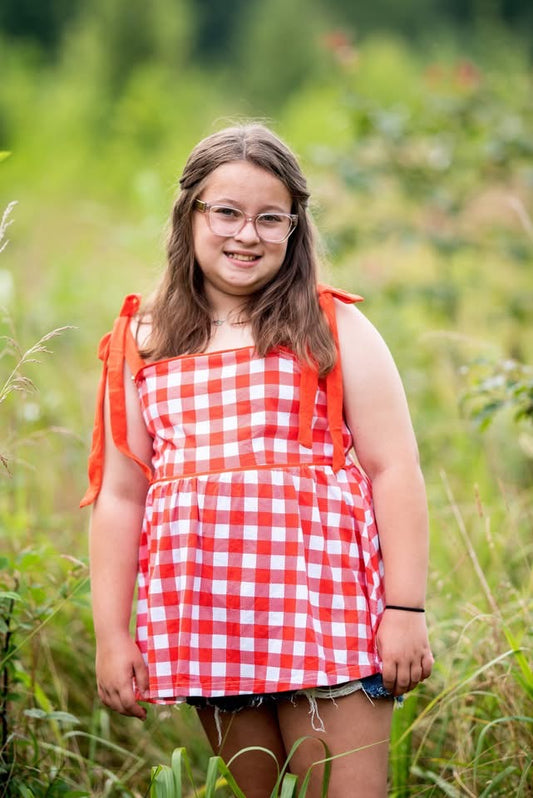 Red tie gingham top