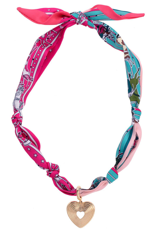 Sophia Heart Scarf Necklace in Fuchsia/Turquoise