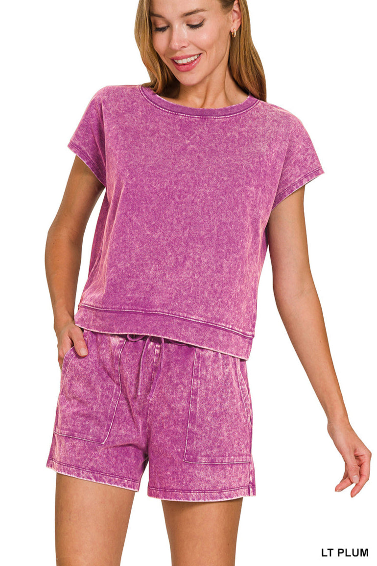 COTTON WASHED SLEEVELESS TOP & SHORTS SET