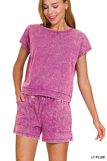 COTTON WASHED SLEEVELESS TOP & SHORTS SET