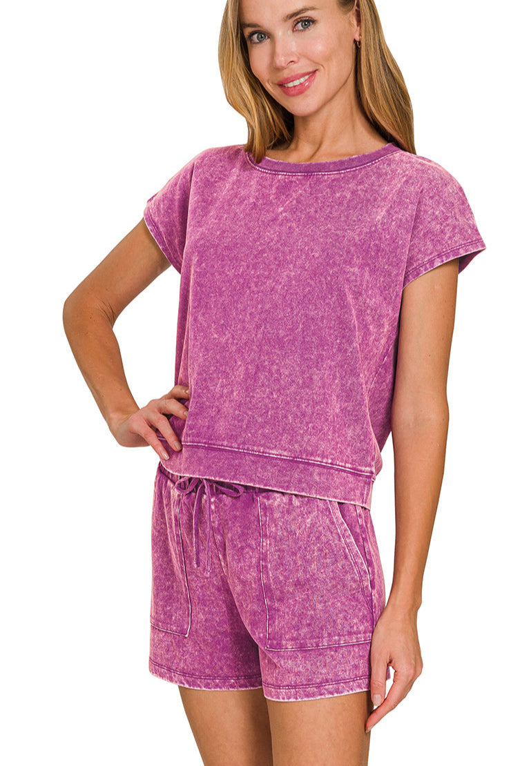 COTTON WASHED SLEEVELESS TOP & SHORTS SET