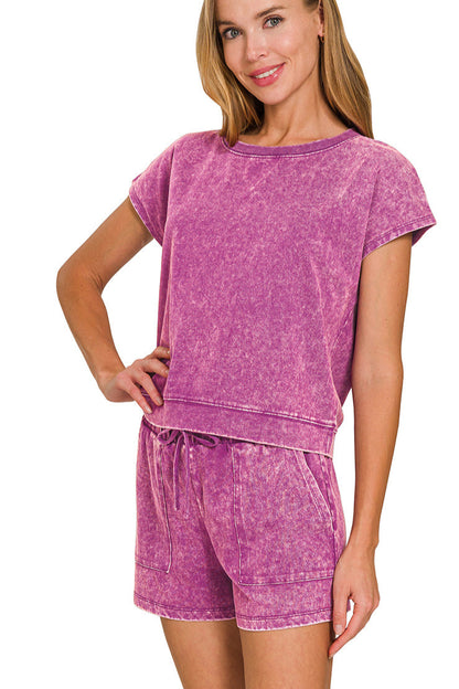 COTTON WASHED SLEEVELESS TOP & SHORTS SET