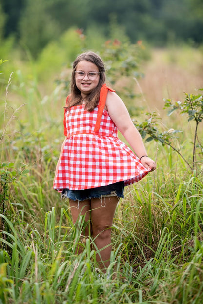 Red tie gingham top